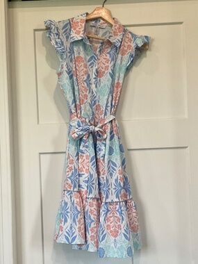 Ellen Tracy floral and damask print dress flutter sleeves NWT